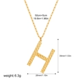 Detailed view of hammered gold letter H pendant with paperclip chain and size specs - Letter H