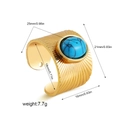 Detailed size chart of vintage 18K gold wide ring with turquoise stone inlay - Radial Pleated Texture Style (R713_2) / Gold Sunburst Turquoise (R713_2)