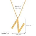 Detailed view of large gold letter N pendant necklace with dimensions and weight info - Letter N
