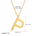Detail view of gold letter P pendant with hammered texture and 50cm chain dimensions - Letter P