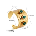 Detailed size specifications of a 18K gold hammered open ring with green turquoise stones - Hammered Process Wide Edge Style (R713_4) / Gold Hammered Emerald Look (R713_4)