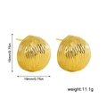 Macro shot of gold stainless steel bean earrings showing 19mm size and textured surface - Ribbed Textured Bean
