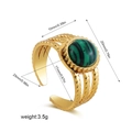 Detail shot of vintage 18K gold open ring with 10mm turquoise stone and size dimensions - Gold Hollow Out Malachite (R713_6)