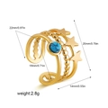 Detailed view of vintage turquoise open ring with dimensions and gold star patterns - Gold Multi-layer Star Moon Turquoise (R713_7)