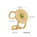 Detailed size chart for 18K gold open ring with green stone and grid design details - Gold Grid Emerald Look (R713_8)