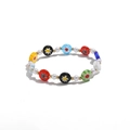 Detalle de cuentas de vidrio millefiori de colores y perlas barrocas blancas en la pulsera - Estilo de Cuenta de Vidrio Millefiori con Perla (B370_6)