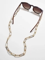 Detail of gold paperclip eyewear chain with anti-slip rings on tortoise sunglasses - Alloy Chain (GC026)