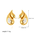 Detailed view of 18K gold plated teardrop earrings with pear-cut zircon and dimensions - Double Layer Water Drop Zirconia Style / Gold