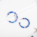 Bohemian colorful heishi clay bead hoop earrings with a gold-tone pin back closure - Blue Circle (21218_2)