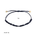Navy blue braided leather rope bracelet with golden metal beads and nautical knots - Navy Blue Leather Cord