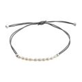 Adjustable gray leather cord bracelet featuring ten oval freshwater pearls and silver beads - Freshwater Pearl Grey