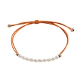 Adjustable orange rope bracelet with white pearls and gold bead accents for women - Freshwater Pearl Orange