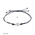 Navy blue leather cord bracelet with silver compass charm and adjustable knots - Silver Compass