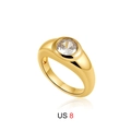 Bague plaquée or 18 carats avec zircon rond serti clos, style minimaliste et luxueux - Style Zircon Rond Unique (T215_3)