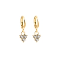 Pendientes de aro dorados con tres colgantes de circonita en un diseño de racimo triple - Estilo Colgante de Tres Diamantes con Triángulo Invertido (A14-2-1-10) / Dorado