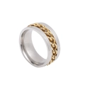 Unisex stainless steel spinning ring featuring silver base and gold cuban chain detail - US 12 / Gold