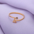 Minimalist gold stainless steel open ring with diamond-encrusted letter A on purple knit - US 6 / Gold-A