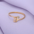 Minimalist gold-plated stainless steel open ring featuring a letter B and sparkling zircon - US 6 / Gold-B