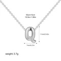 Polished silver bubble letter Q pendant necklace in stainless steel with dimension specs - Letter Q / Silver