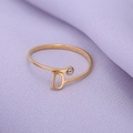 Minimalist gold stainless steel open ring featuring letter D and sparkling zircon accent - US 6 / Gold-D