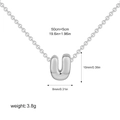 Polished silver stainless steel necklace with bubble letter U pendant and 50cm chain - Letter U / Silver
