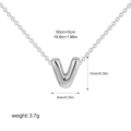 Polished silver bubble letter V pendant necklace with adjustable chain for women - Letter V / Silver