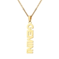 Detailed view of the 18K gold-plated Gemini zodiac pendant necklace on a sleek cable chain - Gold Gemini