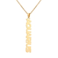 Detail of 18K gold stainless steel Aquarius zodiac pendant with vertical lettering - Gold Aquarius