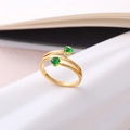 Creative gold stainless steel wrap ring featuring two round emerald green stones - US 6 / Gold