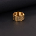 Vintage rotating stainless steel ring with engraved Buddhist mantra on dark leather - US 7 / Great Compassion Mantra - Gold