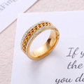Golden stainless steel spinning chain ring with double rows of sparkling crystals - US 7 / White Zirconia Gold Color
