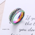 Rainbow stainless steel chain ring with double row of diamonds and 7mm spinning band - US 7 / Rainbow with Multicolored Zirconia