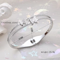 Frosted double butterfly stainless steel open bracelet with diamonds for women - Silver