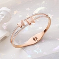 Rose gold double butterfly frosted open bangle with sparkling rhinestones for women - Rose Gold