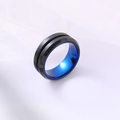 8mm black matte stainless steel ring with blue groove and polished interior finish - US 6 / Black & Blue
