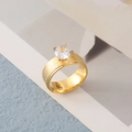 Elegant frosted gold stainless steel ring with a large round cubic zirconia stone - US 6 / Gold - Women's With Diamond