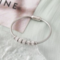 Silver snake chain bracelet with five sparkling crystal beads and magnetic clasp - Silver