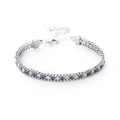 Bracelet en acier argenté avec cristaux de zircone violets et blancs et fermoir mousqueton - Acier + Strass Blanc et Violet