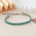 Bracelet en acier inoxydable argenté serti de strass turquoise pour femmes - Acier + Strass Bleu Clair