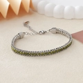 Bracelet élégant en acier inoxydable à double rangée avec zircons vert olive et fermoir - Acier + Strass Jaune