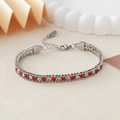 Bracelet en acier argenté avec cristaux de zircone rouges et blancs sertis à griffes - Acier + Strass Rouge et Blanc