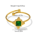 Dimensions détaillées pour bague dorée rétro sertie d'une pierre verte émeraude carrée - Ouvert Réglable / Bague ouverte avec strass vert carré (Bague 03)