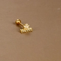 Goldenes Ohrring-Piercing aus Edelstahl mit Stern-Zirkonia und Mikro-Pavé-Kristallen - Blumen-Bar / Gold