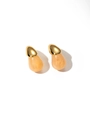 Detail view of amber resin teardrop earrings with gold metal top and marble texture - Waterdrop Patchwork Studs (#5 Orange)
