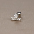 Silberner Barbell-Ohrstecker aus Edelstahl mit Stern und Zirkonia-Steinen - Blumen-Bar / Silber
