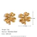 Detailed view of gold-plated stainless steel clover stud earrings with dimensions - Retro Clover Flower - Gold