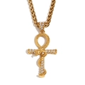 18K gold-plated stainless steel Ankh cross snake pendant with sparkling crystals - Snake Pendant Braided Chain / Gold