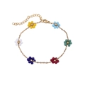 Bunte Perlen-Blumenarmband mit goldener Kette und verstellbarem Karabinerverschluss - Fünffarbiges Perlenblumenarmband
