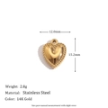 Detailed view of heart pendant in 14K gold plated stainless steel with beaded edge - Cast Heart Pendant - Gold