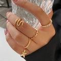 5-piece gold-toned fashion ring set with rhinestones and butterfly charm for women - Butterfly Rhinestone Chain 5-Piece Set (5379401) / Gold